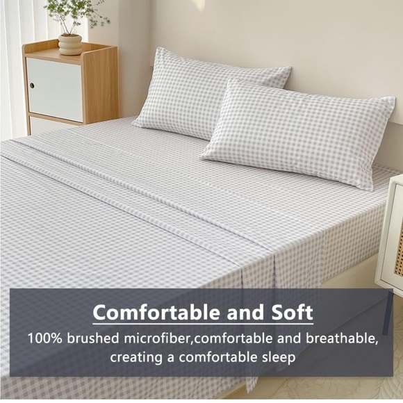 Full size sheet set Amazon basic New in sealed box. Grey gingham plaid - Picture 4 of 8